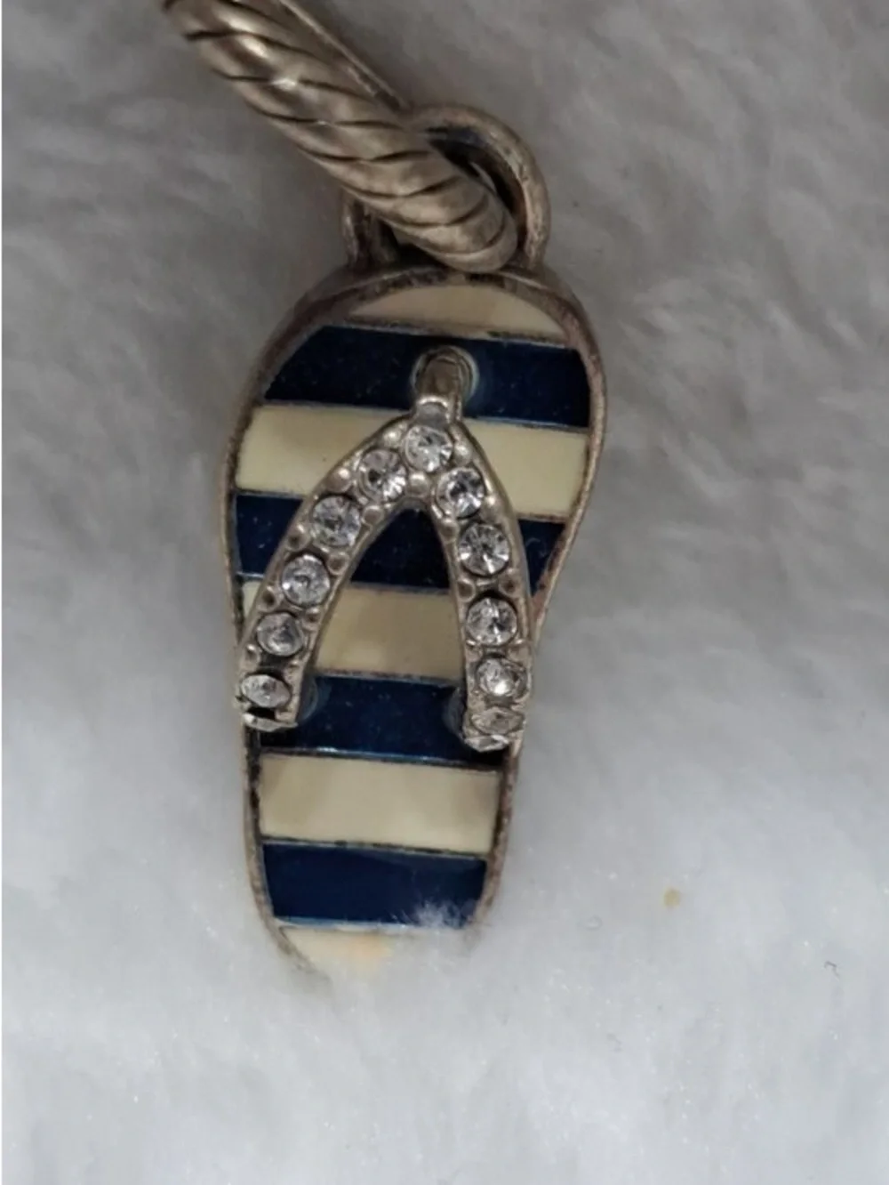 Brighton Flip Flop charm Black & white stripes Crystals Anchors on sole Retired